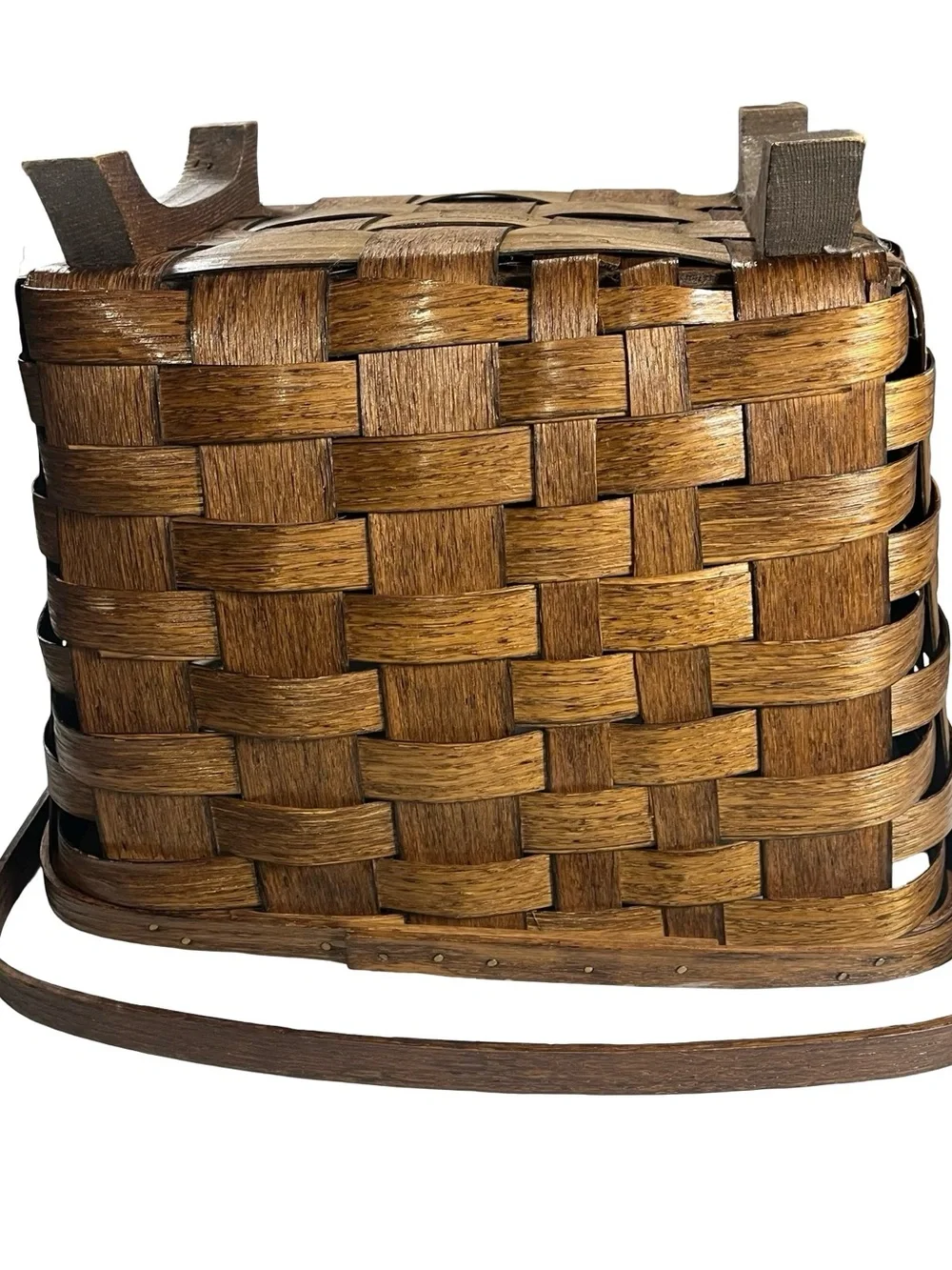Basketville Putney Vermont Woven Wood Basket Brass Eagle Footed Magazine Carrier